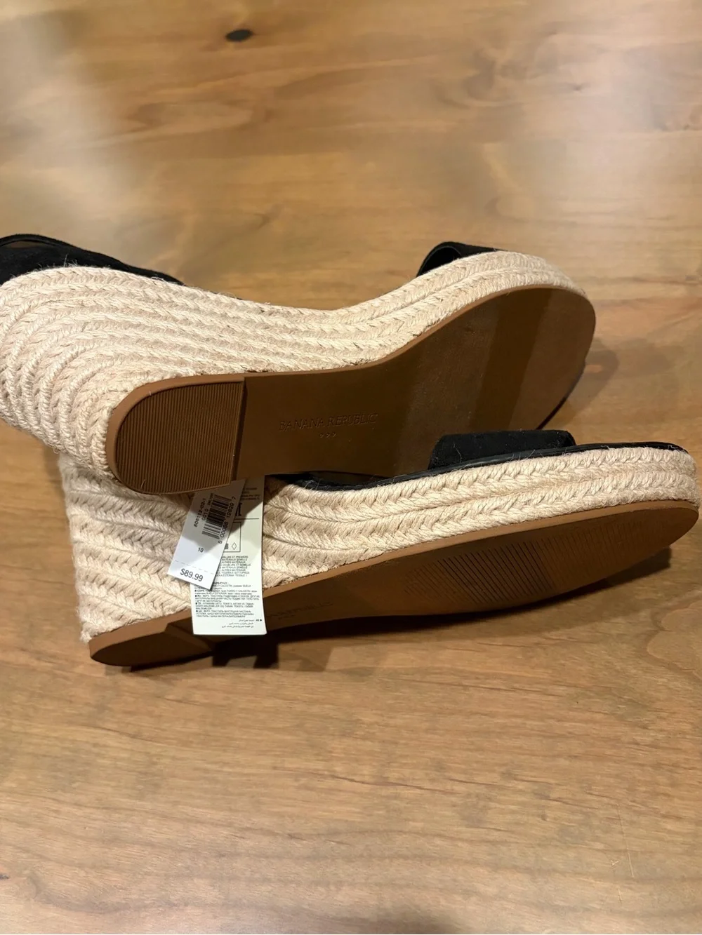 NWT $90 Banana Republic Black Espadrille Wedge Sandals Size 10